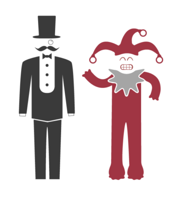 illustration of gentlemen being compared to jester