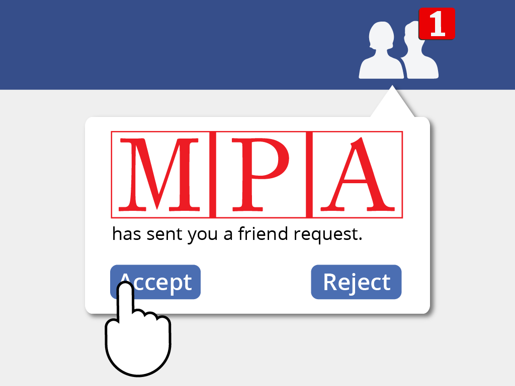 photo of logo for MPA Mary Pomerantz Advertising with a computer mouse finger hovering over the accept button