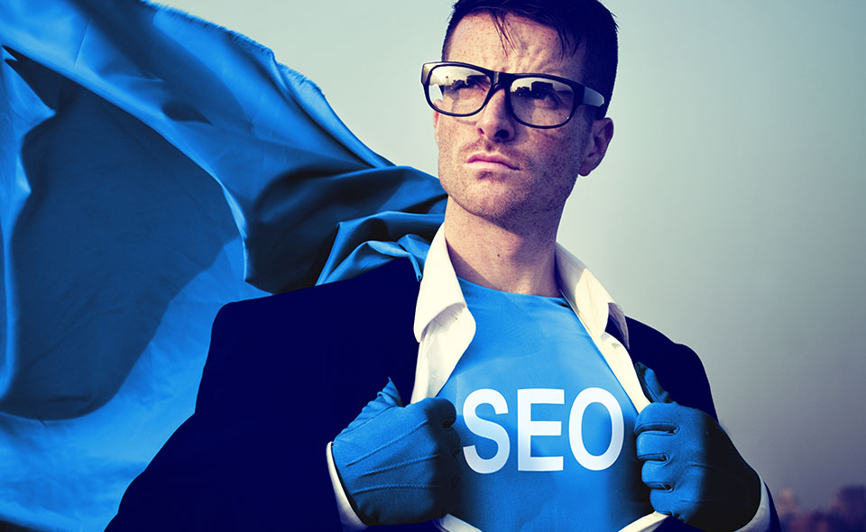 A depiction of an SEO superhero who can improve your Google ranking.