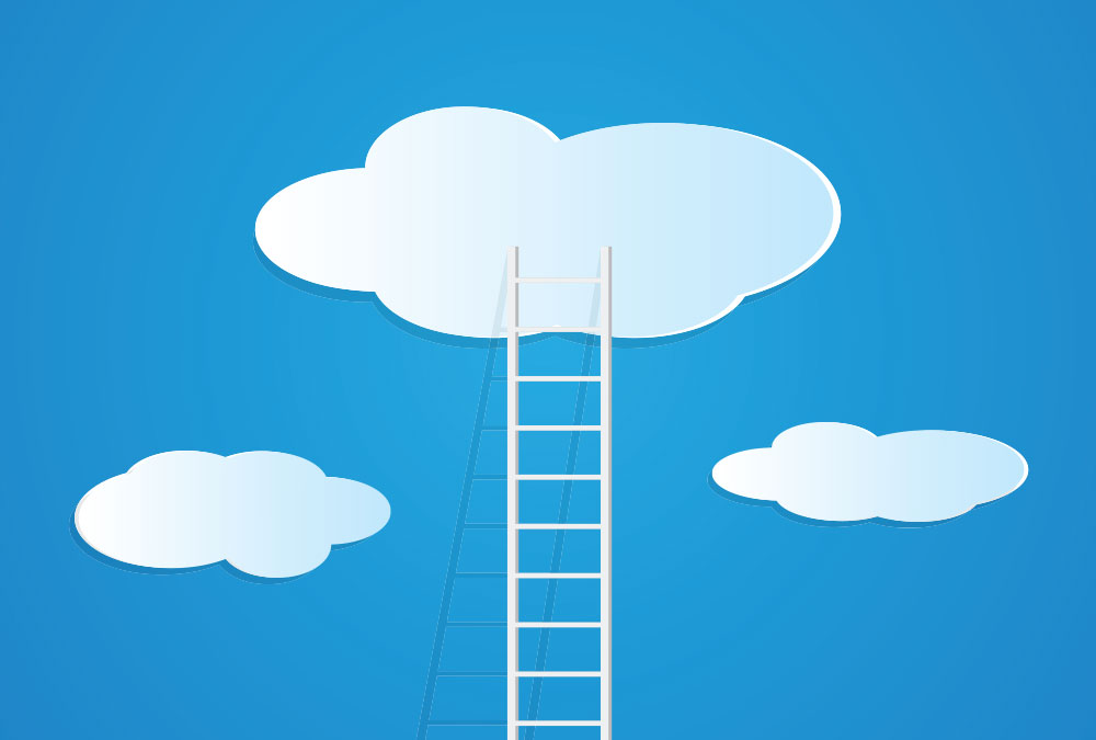 illustration of a ladder climbing up to the top of the clouds