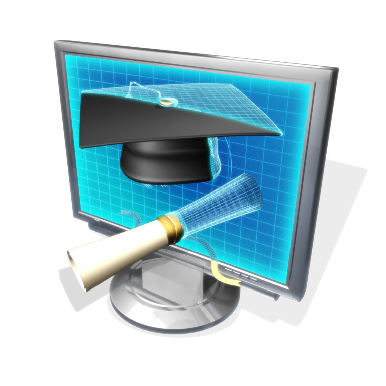 computer-diploma Illustration of diploma and graduation cap coming out of computer