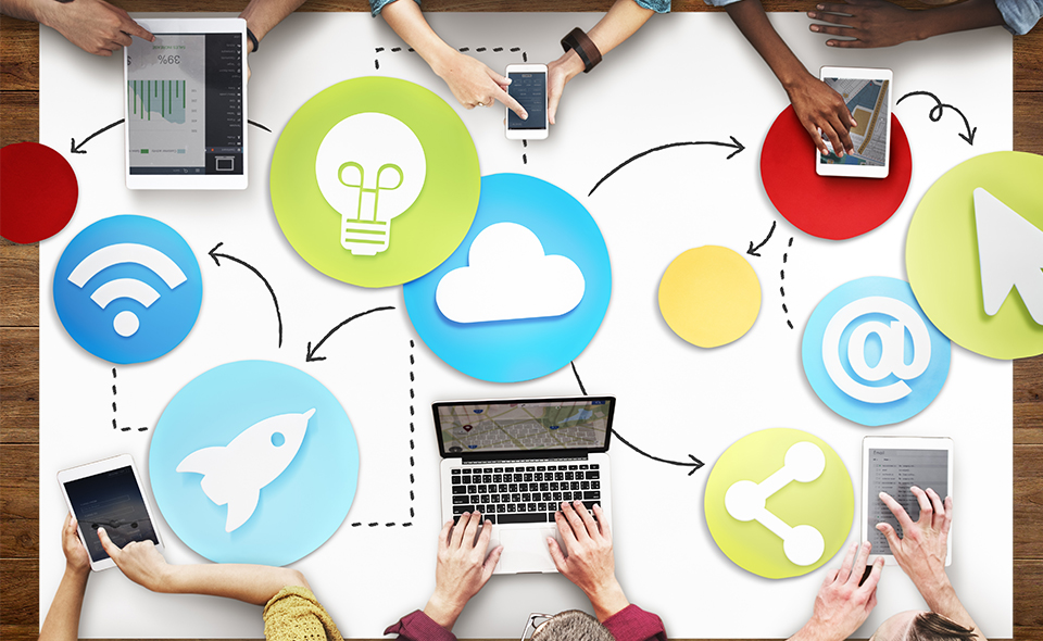An illustration of different social media marketing techniques.