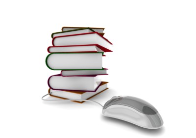 mouse-books illustration of mouse plugged into stack of books