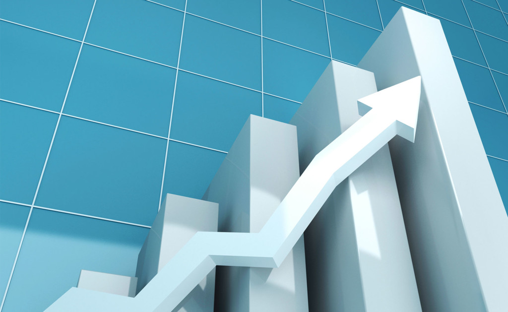 An illustration of business growth using a mixture of a line and bar graph.